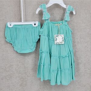 Chelsea & Violet Mint Teired Dress and Bloomers Matching Set NEW Girls 18mo